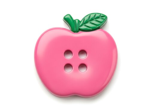 Pink apple-shaped button with green leaf top