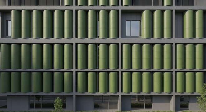 Modern Facade With Green Cylindrical Elements Architecture And Design