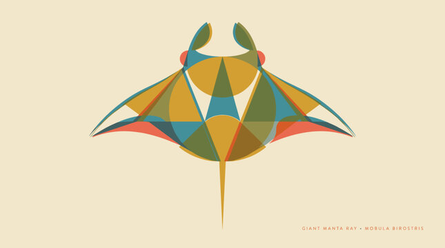 Giant manta ray geometric vector illustration with retro color palette