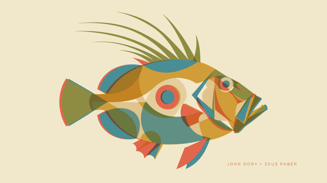 John Dory fish vector illustration in retro geometric graphic style