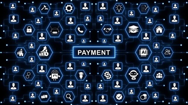 Digital payment concept illustrating secure value exchange, transaction handling and financial connectivity within a modern technology-driven environment. animated off 4k.