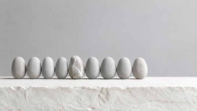 Naturally Unique River Stone Among Uniform Stones Representing Authenticity and Trust