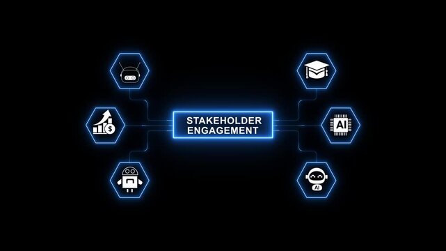Connecting stakeholders through digital engagement networks, collaboration focused animation with glowing data links and shared communication systems 4k motion video.