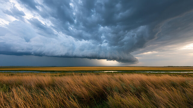 Massive Dark Clouds Rolling over Rural Field in Extreme Weather Scene