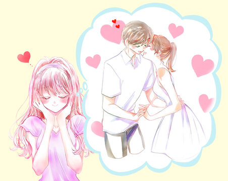 男女のいちゃいちゃを想像して笑顔の女性　夏