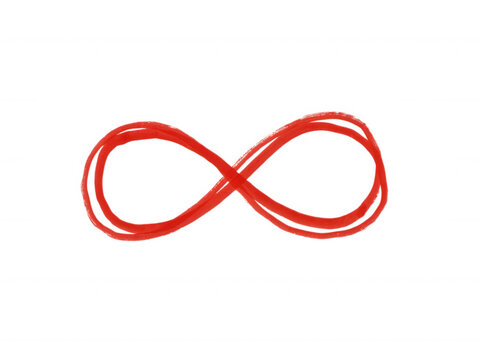 Hand drawn red ink infinity symbol with multiple loops isolated on a professional transparent background