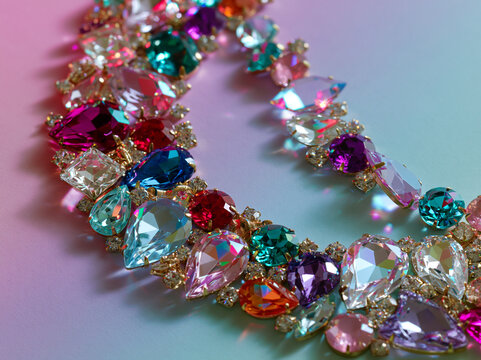 Sparkling Statement Necklace with Multicolor Gems and Decorative Luxury Jewelry Detail