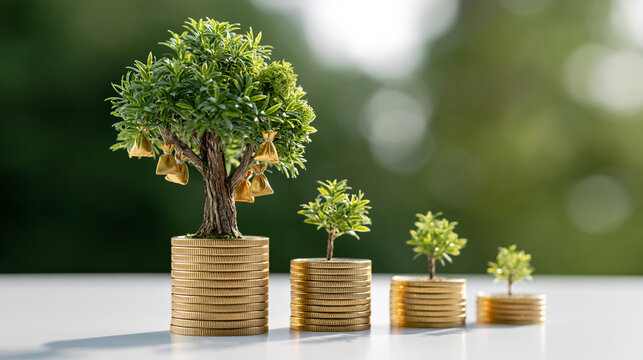 Progressive Coin Stacks with Small Trees Representing Wealth and Growth