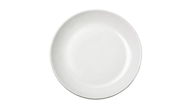 Simple clean white ceramic round dinner plate kitchen utensil for serving food restaurant isolated on transparent background cut out