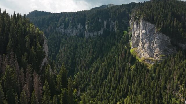 Orbiting Aerial View of Zanoaga Gorge Cliffs