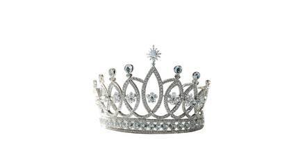 Luxury silver tiara crown sparkling with precious diamonds for royal princess wedding accessory isolated on transparent background cut out © AAAstock2025