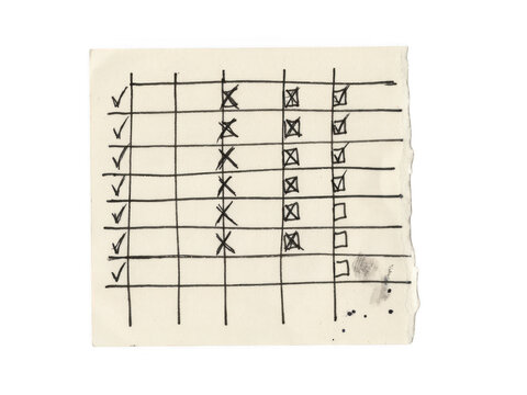 Handwritten checklist on a piece of vintage paper isolated on transparent background for task management concepts