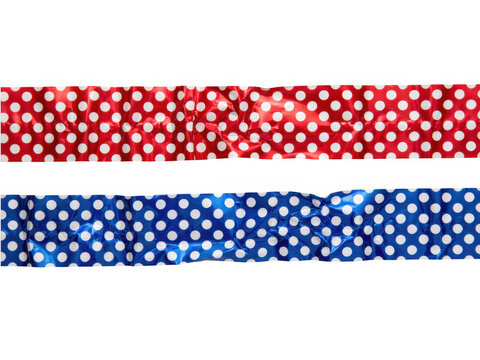 Two strips of shiny polka dot pattern decorative tape isolated on transparent background for scrapbooking projects
