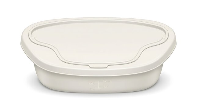 Disposable medical bedpan with lid. Plastic urinal container for patient care and hygiene.