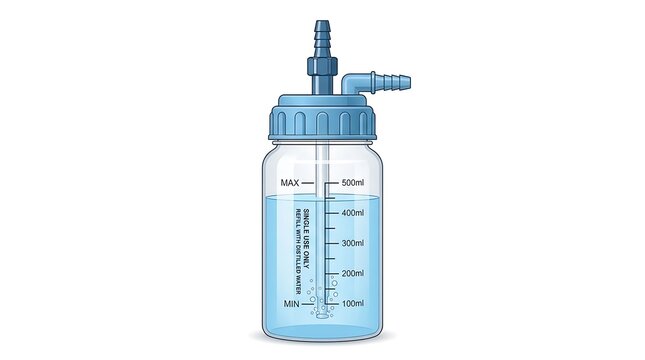 Medical oxygen humidifier bottle. Respiratory therapy equipment for oxygen concentrator.