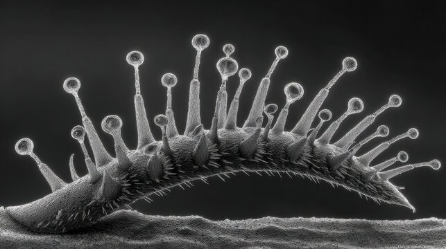Detailed microscopic view of segmented ladybug antennae showcasing spherical sensory organs