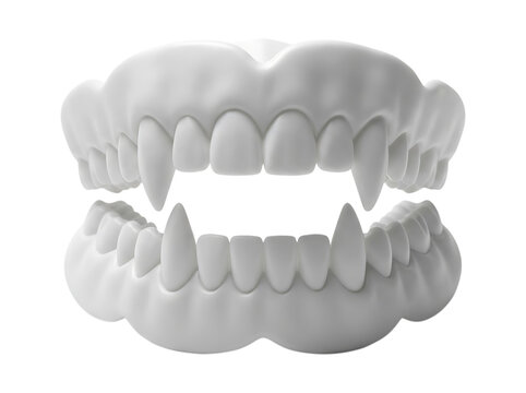 Vampire teeth with fangs isolated on transparent background