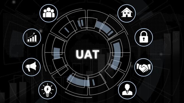 User acceptance testing uat digital interface concept featuring interactive hud and business process for software development assurance and corporate technology solutions