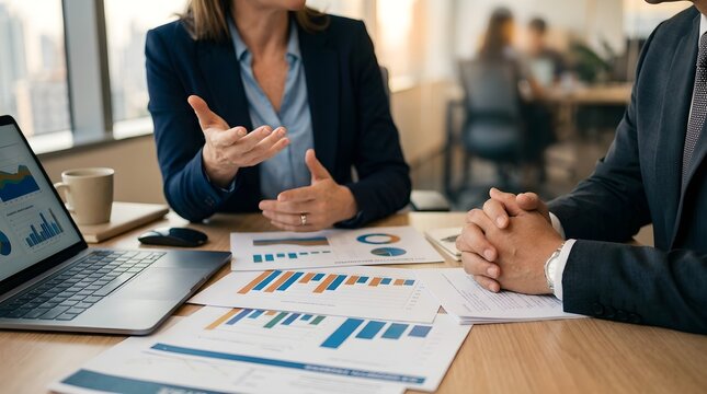 Two Businesspeople Talking With Each Other in office