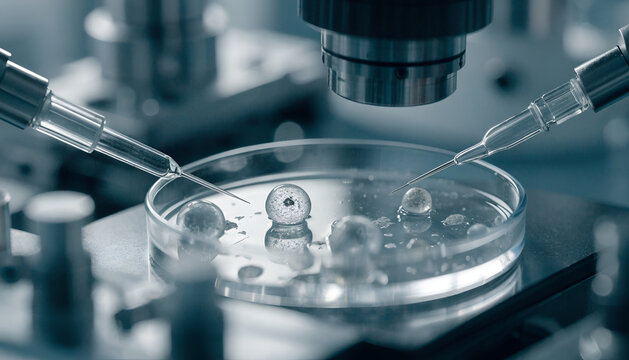 Microscopic IVF Fertilization Procedure in Laboratory Petri Dish