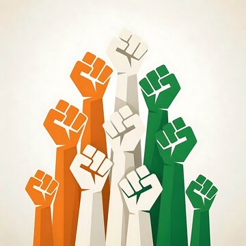 Raised fists in the colors of the indian national flag