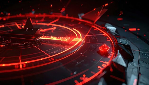 Futuristic technology interface with red lights.