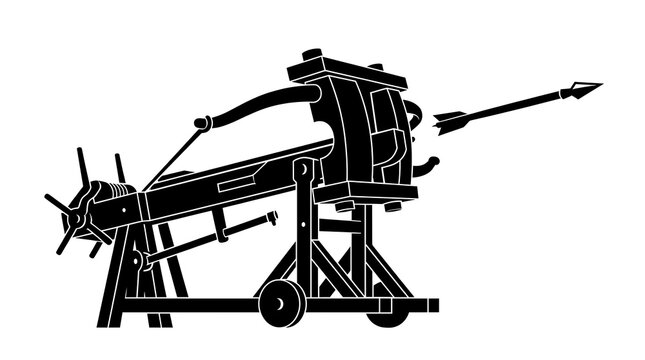 Medieval ballista firing an arrow silhouette