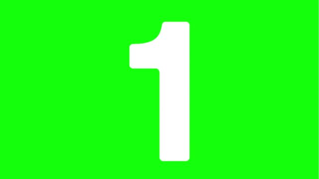 White number one on green screen. Isolated digit for chroma key video editing.