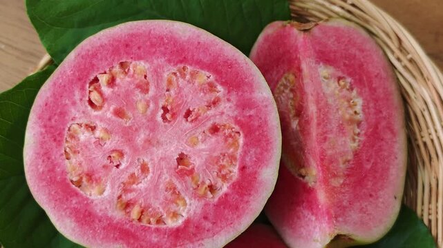 Pink guava in a basket