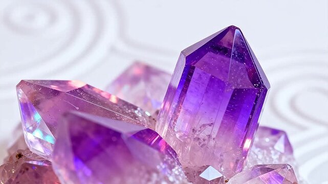 Purple crystal cluster with light reflections