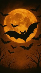 Obraz premium Eerie bats under full moon mobile wallpaper