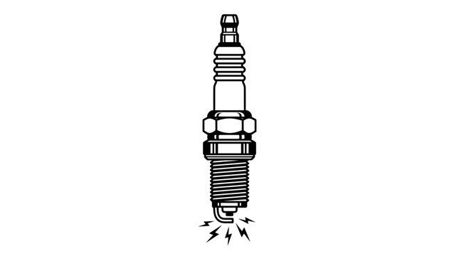 Spark plug automotive engine ignition part with electric charge spark in minimalist line art vector for car workshop branding