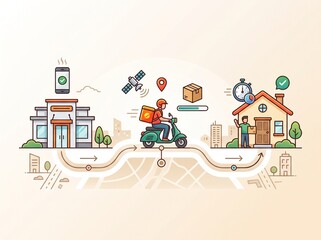 Naklejka premium Food Delivery Workflow Infographic – Restaurant To Customer Vector Illustration