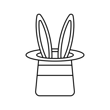 Magic Hat Outline style, magician hat with rabbit representing stage performances, ideal for circus graphics, entertainment themes, and magic shows.