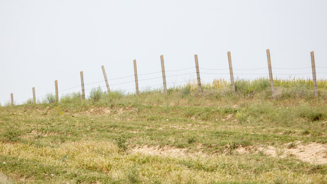 Grassy hill slopes gently under clear sky