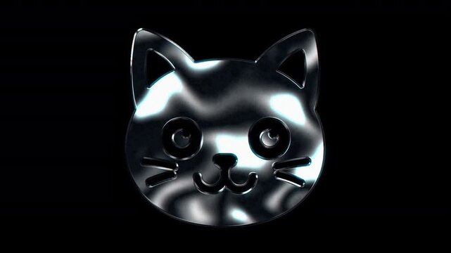 Silver metallic brush stroke symbol "cat faces", loop, alpha channel