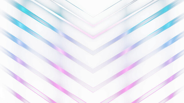 Geometric chevron pattern formed by glowing pink and blue lines on a white surface