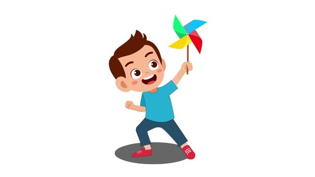 Cute Child Holding Rainbow Pinwheel Motion Graphic