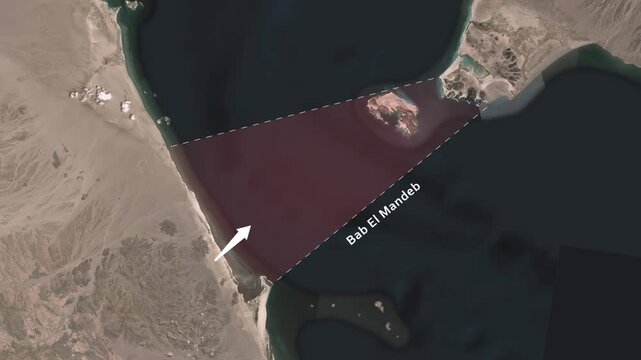 Bab el-Mandeb Strait Shipping Route Animation, Strategic Maritime Corridor Between the Red Sea and Gulf of Aden, Global Trade, Marine Logistics, Cartography and Motion Graphics 4K Footage