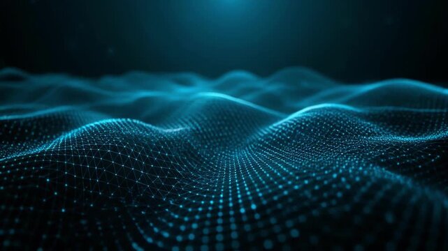 Abstract digital blue grid wave pattern representing data flow