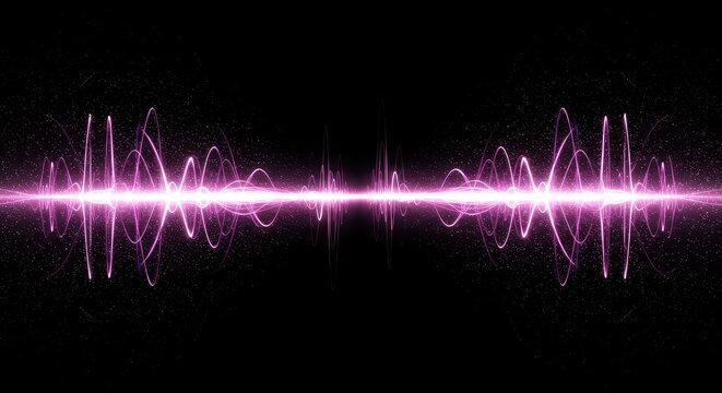 Futuristic void intersected by rhythmic energy pulses, illustrating complex subatomic timing and the universal wave function, innovation, flux, technology