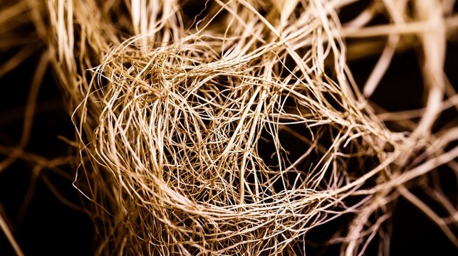 Magnified cleaned vetiver root detail showing root hairs and lateral roots on dark background, educational biology reference