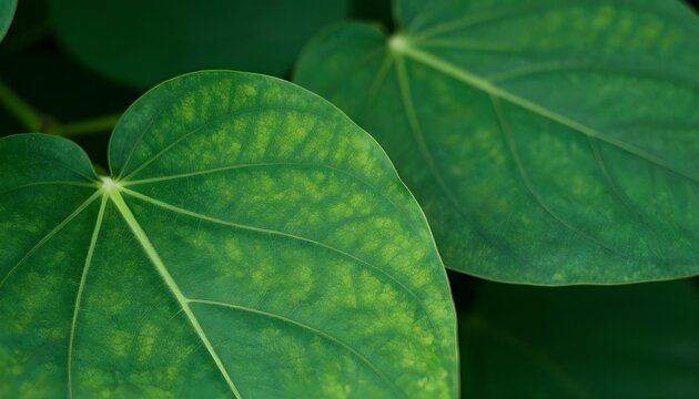 Close-up abstract shot of vibrant green leaves with intricate vein patterns