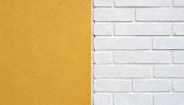 Textured mustard yellow wall meets clean white brickwork in a striking contrast