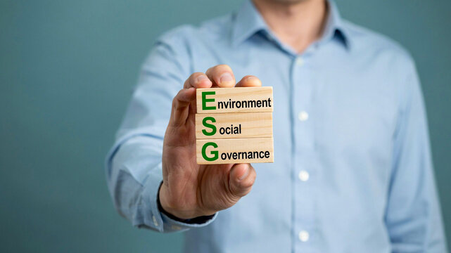 ESG concept blocks held by a person's hand