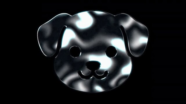 Silver metallic brush stroke symbol "dog faces", loop, alpha channel
