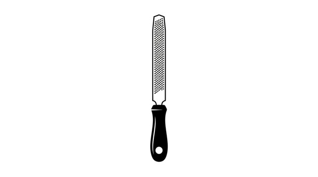 Wood rasp hand tool for woodworking and carpentry in a minimalist monochrome vector illustration for hardware store branding
