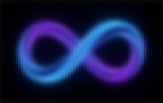 Glowing neon infinity symbol in blue and purple light