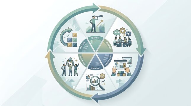 Six stages of business strategy and management process cycle