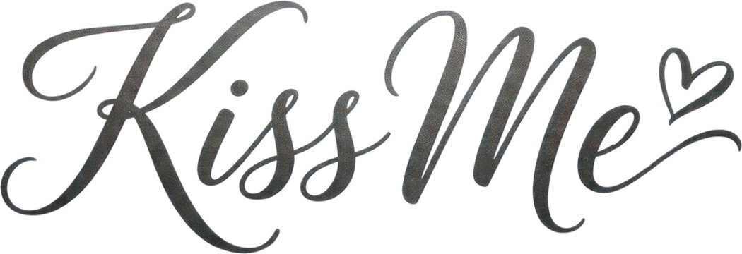 Kiss me cursive lettering with heart symbol.